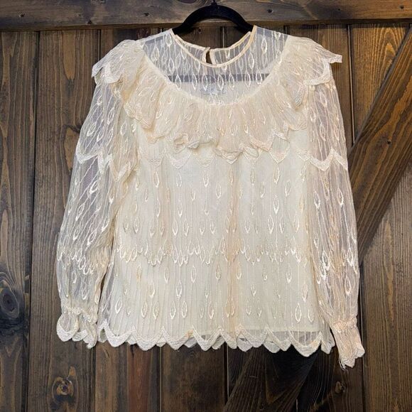 Eva Laurel Vintage Ivory Lace Scalloped Blouse - Picture 1 of 4